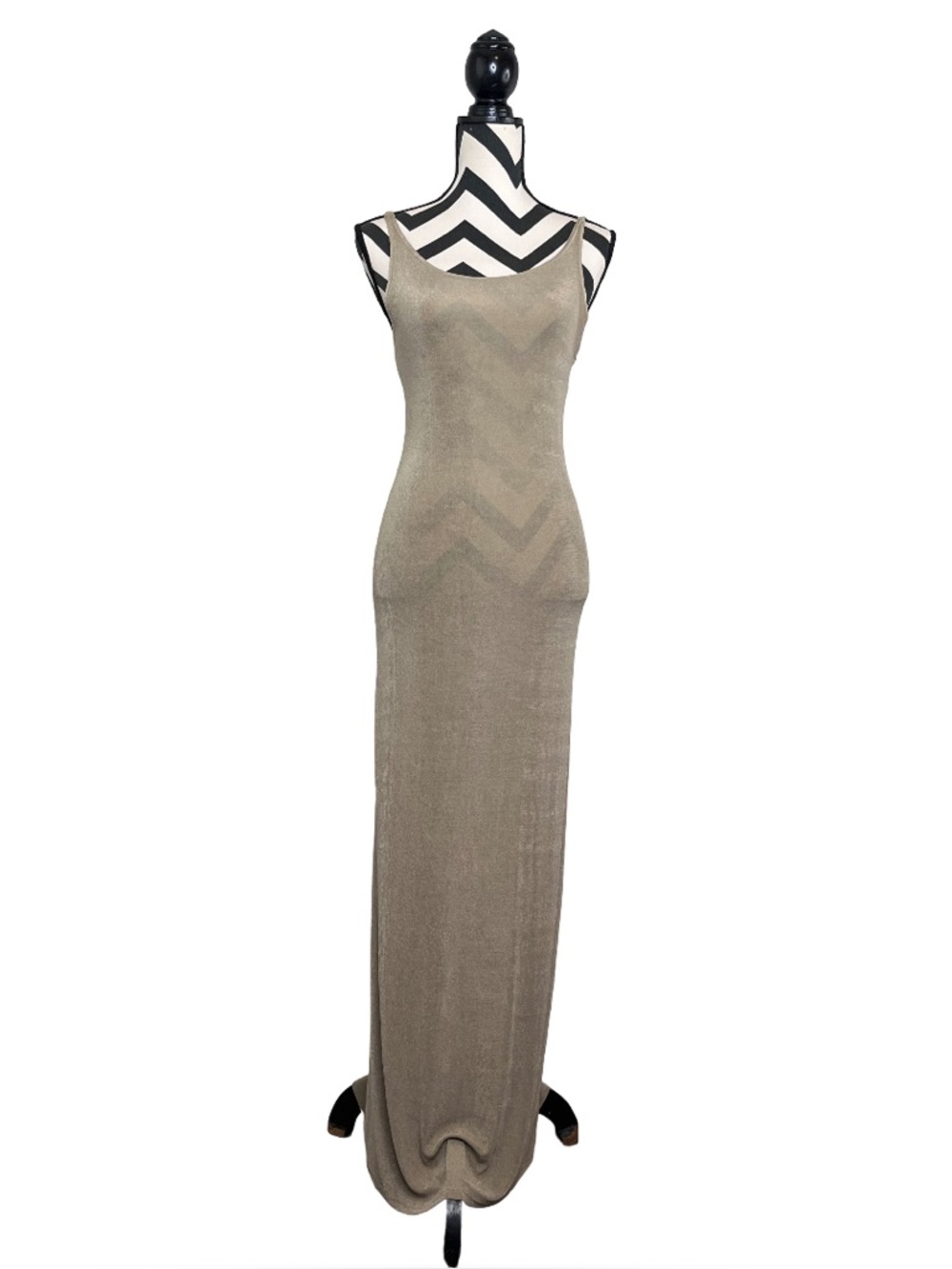 Vintage 90's Sz M Beige Lurex Y2K Evening Maxi Fitted Slip Dress